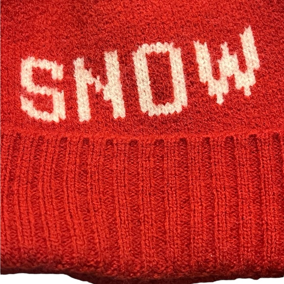 Red and White SNOW Pom Bennie Hat - Picture 3 of 9